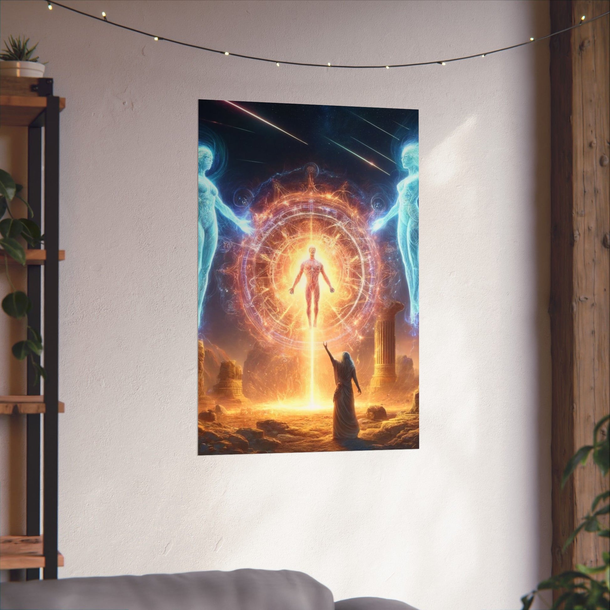 The Divine One Poster hanging on a wall, serving as a striking centerpiece for meditation and spiritual awakening.