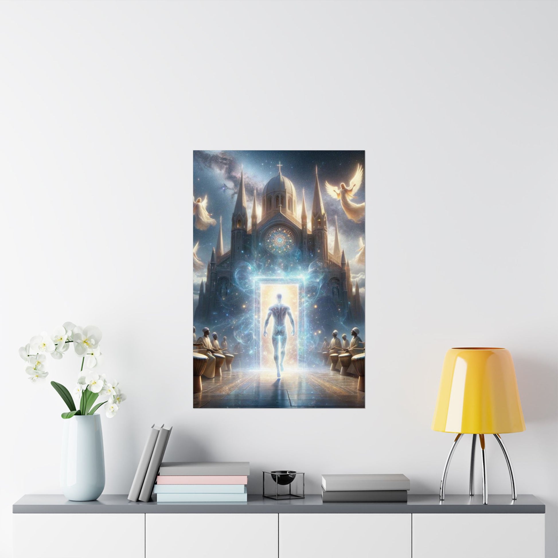 The Kingdom Poster above a desk, inspiring ambition, strength, and creativity in a stylish home office setting.