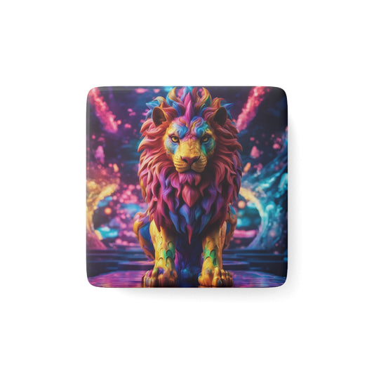 The Vibrant Lion Magnet featuring bold and colorful lion artwork, perfect for home or office decor.