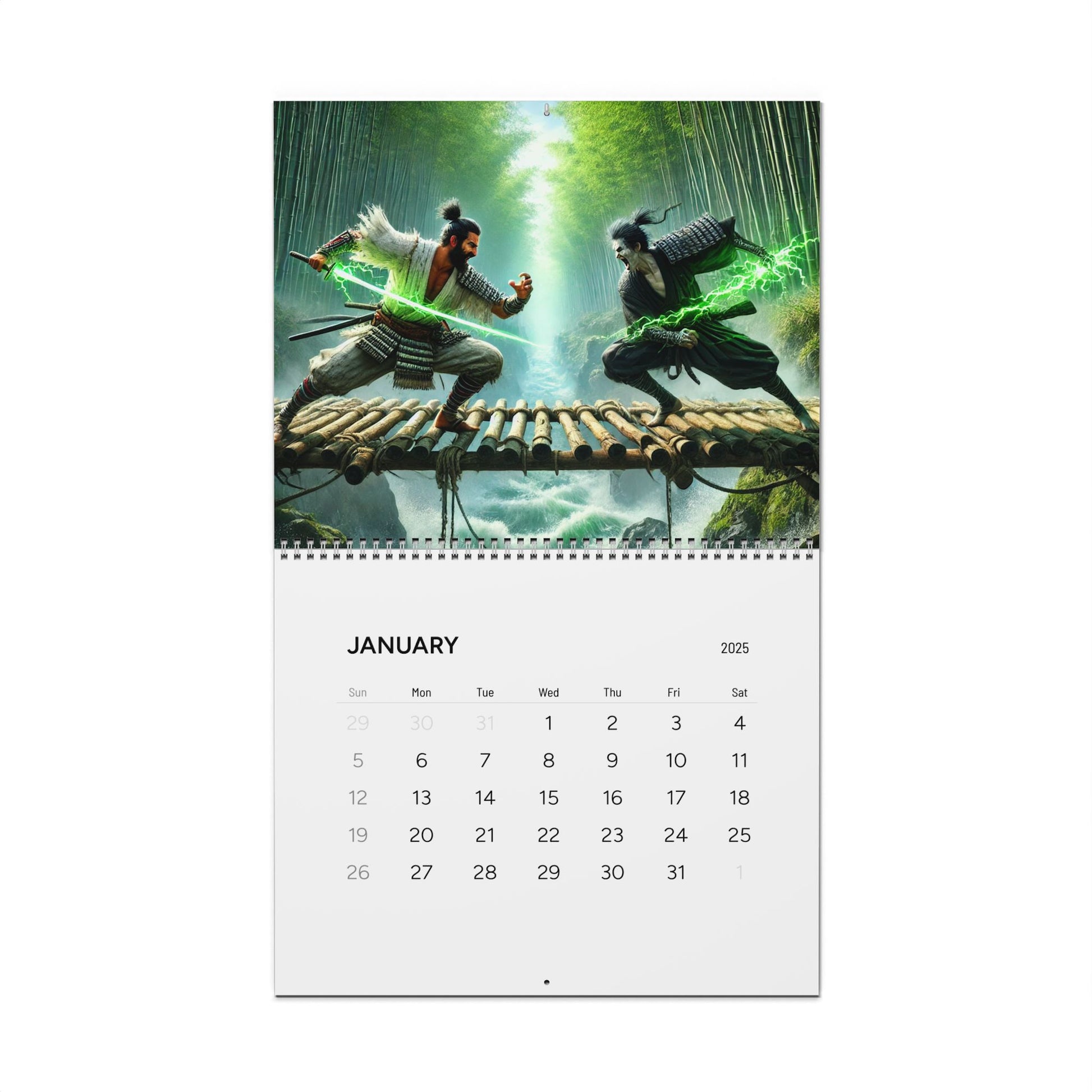 January page of the Warrior’s Journey Wall Calendar, featuring stunning warrior-inspired artwork and monthly dates.