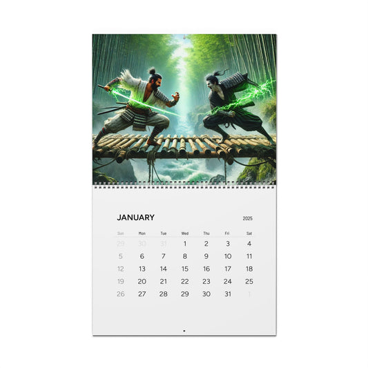 January page of the Warrior’s Journey Wall Calendar, featuring stunning warrior-inspired artwork and monthly dates.