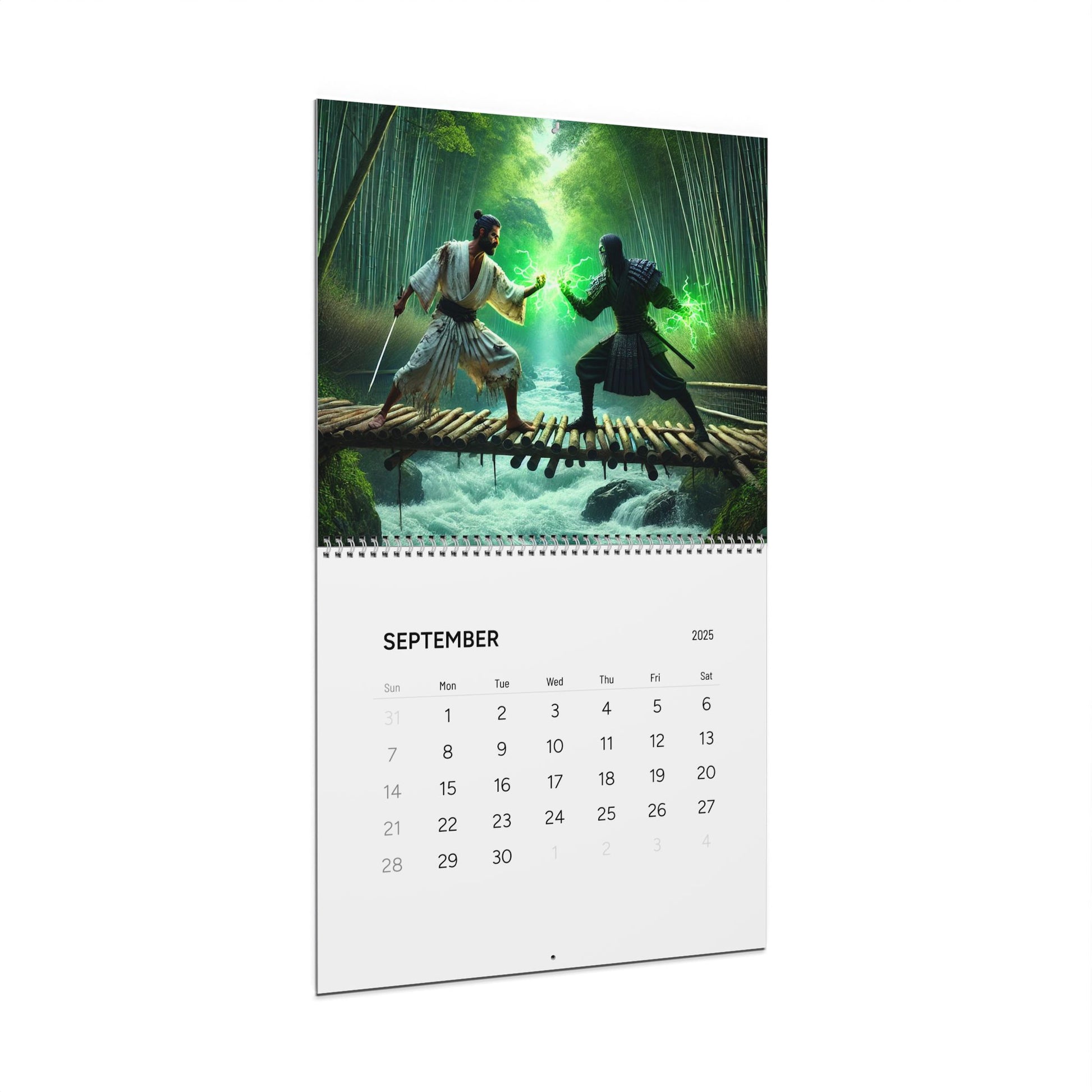 September page from the Warrior’s Journey Wall Calendar, displaying a bold and inspiring warrior-themed illustration.